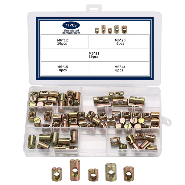 Bnnrjia 77 Pcs M6 Barrel Nuts, Cross Dowel Joint Nuts, Metric Slotted Barrel