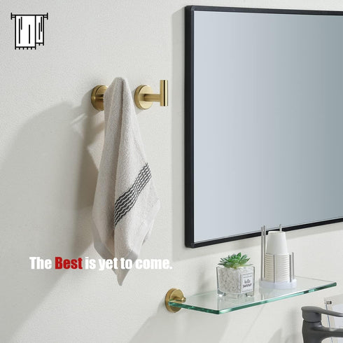 JQK Bathroom Towel Hook Brushed Gold Brass Coat Robe Clothes Hook (Pack of 2)