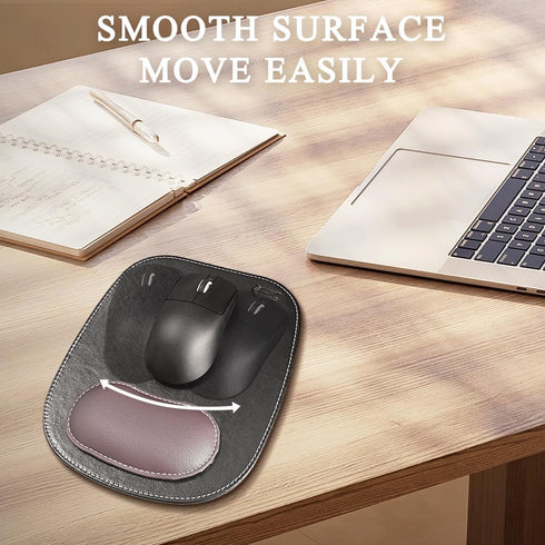 Ergonomic Leather Mouse Pad Mat with Wrist Support, Non-Slip Rubber Base for Gaming Office