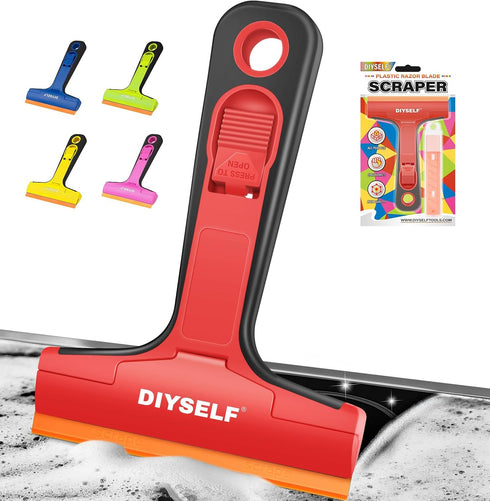 DIYSELF-Razor-Blade-Scraper, 1 Pack Razor Blade Scraper, Extra 5 PCS Orange Plastic Blades,