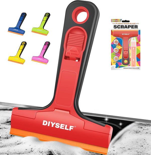 DIYSELF-Razor-Blade-Scraper, 1 Pack Razor Blade Scraper, Extra 5 PCS Orange Plastic Blades,