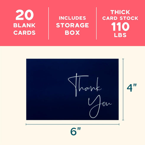 Set 20 Pack 4x6 VNS Creations Bundle - Thank You Cards With Envelopes Bulk & Stickers - - Navy Blue and Navy Blank