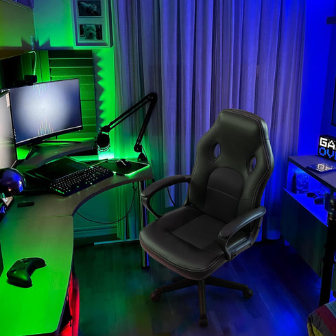 JUMMICO 300LBS, High Back Leather Gaming Chair, Swivel Task Chair with Arms (Black)