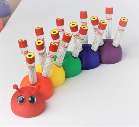 Test Tube Rack, Fun Caterpillar Design, Holds 15 Tubes, 16mm Tube Size (Rainbow)