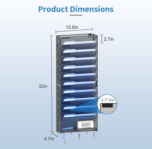 OUTWOLF Hanging Wall File Organizer, 12 Tier Vertical Mount Holder for Office Paper and Documents