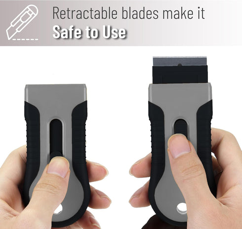 2 Pack, 30 Set Bates- Razor Blade Scraper Tool, Extra Stainless Steel Blades, Anti-Slip Ergonomic Handle Design, Razor