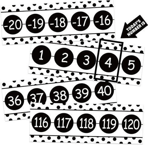 Number Line for Classroom Wall, Black and White Polka Dot Bulletin Board for Students Math Learning Decor Strips