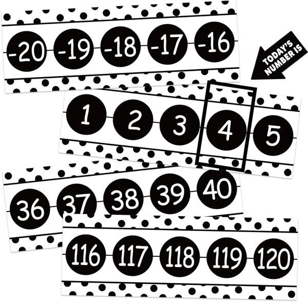 Number Line for Classroom Wall, Black and White Polka Dot Bulletin Board for Students Math Learning Decor Strips