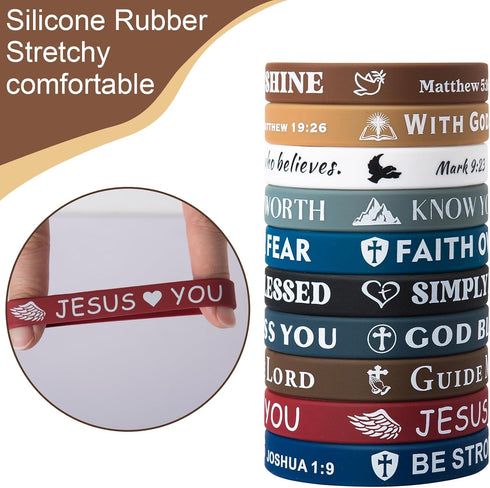 Bible Verse Bracelets - 20 Pcs Silicone Jesus Bracelets - Cute Christian Wristbands
