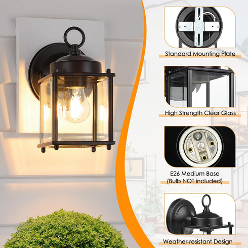 2 Pack MATAMEYE Outdoor Wall Lantern, Exterior Waterproof Wall Sconce Light Fixtures, Black Front Door Wall Lighting