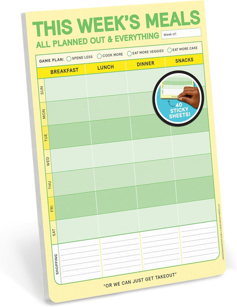 Knock Knock This Week's Meals Big & Sticky Notepad - Sticky Meal Planner Pad (40 Sheets, 9.75 x 7-inches)