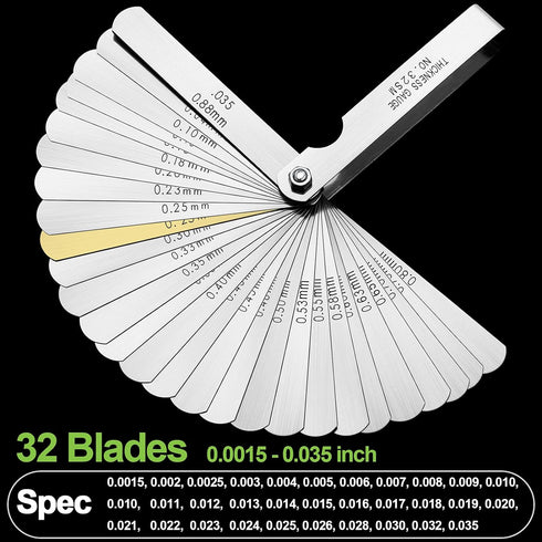Spurtar 32 Blades Feeler Gauge Set, Stainless Steel for Measuring Gap Width and Thickness, SAE/Metric