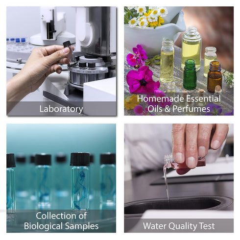 FOUR E'S SCIENTIFIC 100 Pack 4ml Clear Glass Sample Vials with Black PP Screw Caps, Liquid Storage Bottles for Lab,