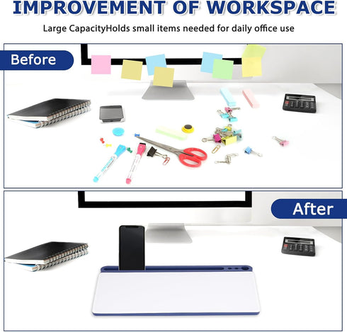 Glass Desktop Whiteboard with Storage, Desk White Board with Keyboard Stand, Drawers for Home, School, Office