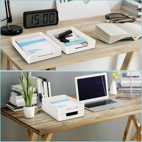 Letter Size Tray Desk Organizer - 2Pcs A4 Plastic Paper Tray, Stackable Letter Holder for Office Supplies, White