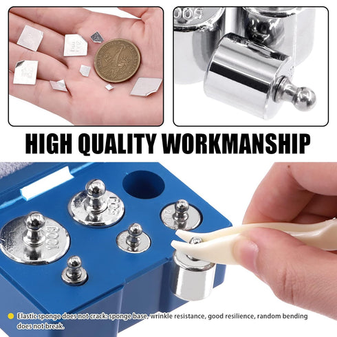 7 Pcs Precision Scale Calibration Weight Set: 5g, 10g, 2x20g, 50g, 100g Steel Weights with Tweezers