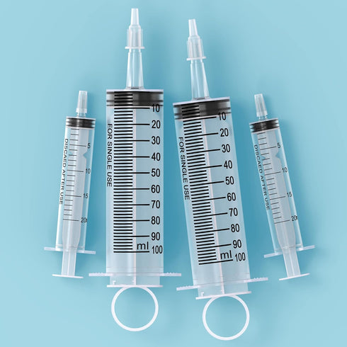 3Pack 100ML Large Syringe and 2Pack 20ML Plastic Syringes with Tip Adapter, Sterile Measurement Tools for Science Labs