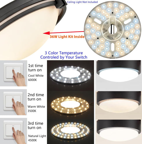 36W 6.4" Dimmable Panel,3 LED Light Engine Retrofit Kit for Ceiling Fan Light Replacement LED Board Color Temperature