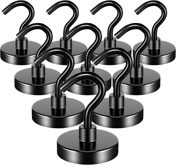 FINDMAG 10 Pack Black Magnetic Hooks Heavy Duty, 50LBS Neodymium Magnet Hook for Home, Kitchen, Workplace, School