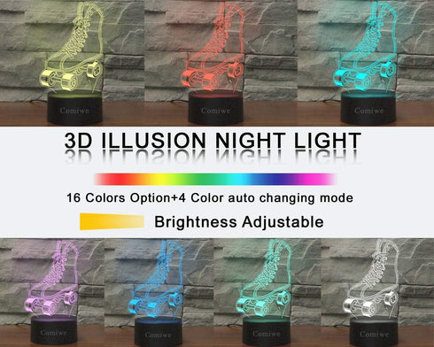 Comiwe 3D Light,16 Quad Roller Skates Illusion Night Colours Change Smart Touch & Remote Control,Home Decor LED Bedside