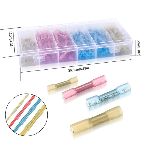 130 Pcs Heat Shrink Butt Connectors Kit, 10-26 AWG Waterproof Insulated Marine Automotive Crimp Terminals