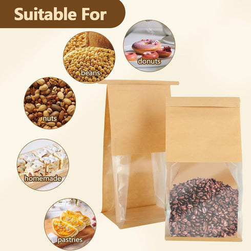 100 5.1 4.3 11 Inch Packaging, QTLCOHD Pcs Bakery Bags with Window - x x Tin Tie Tab Lock Small Paper Bread Bags