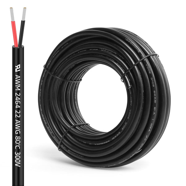 22 Gauge 2 Conductor Electrical Wire, 30FT 22AWG Stranded PVC Cord for LED Strips, Indoor Lamps, Low Voltage