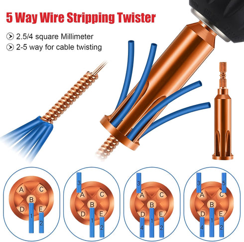 Feekoon Wire Twisting Tool, 3 Way/5 Way Stripping Tool with 1/4" Chuck, Wire Twister Connector