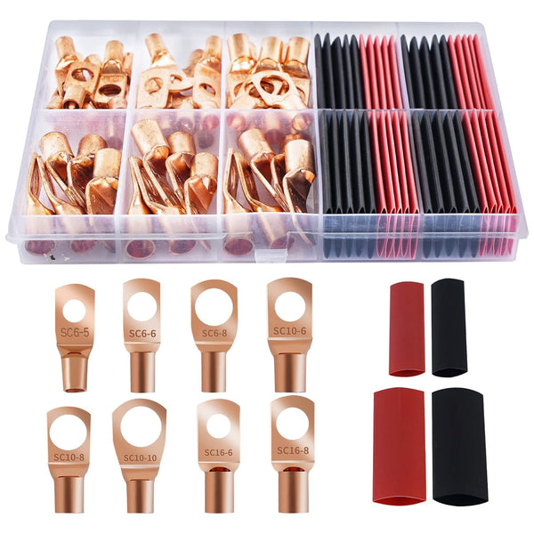 80 Pcs Copper Wire Lugs, Battery Terminal Connectors AWG 8 6 12/10 with Heat Shrink Set