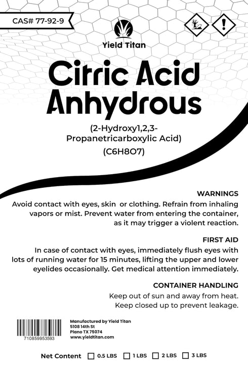 Citric Acid Anhydrous (C6H8O7) - Chemical, 1lb