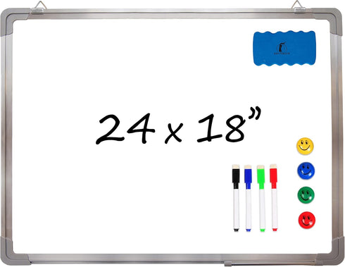 Whiteboard Set - 24 x 18 Dry Erase Board with 1 Magnetic Eraser, 4 Markers, 4 Magnets - Small Hanging Scoreboard for