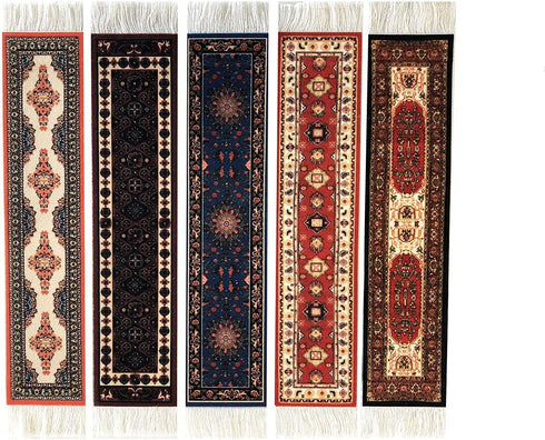 Set of 5 Rug Bookmarks, Colorful Miniature Oriental Style Carpet Book Marks for Reading