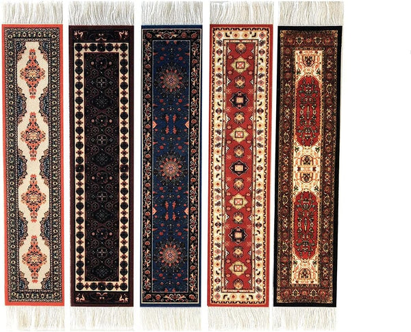 Set of 5 Rug Bookmarks, Colorful Miniature Oriental Style Carpet Book Marks for Reading