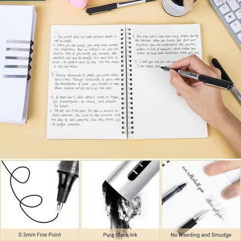 Rollerball Pen Set 16 Pack 0.5mm, Extra Fine Point Black Liquid Gel Ink for Writing, Office, School Supplies