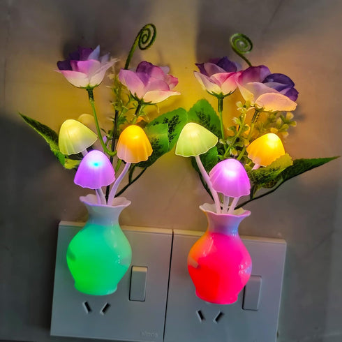 4 Pack AUSAYE Plug in LED Night Light Sensor Rose Light, Energy Saving Lamp Dream Nightlight Rose Flower Mushroom Night