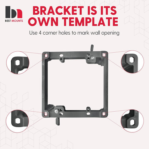 BestMounts - 1 Pack Low Voltage Mounting Brackets 2 Gang for Drywall Outlet Cable Pass Through Wall Plates