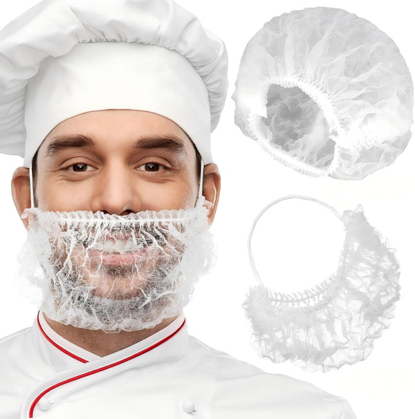 CraftyDream 400 Pcs Disposable Beard Nets and Bouffant Caps Set 200 Non-woven 18"