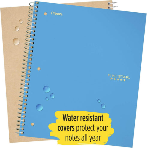 Five Star Spiral Notebooks, 1 Subject, Wide Ruled Paper, 100 Sheets, 10-1/2" x 8", Teal, Lime, Gray, 3 Pack