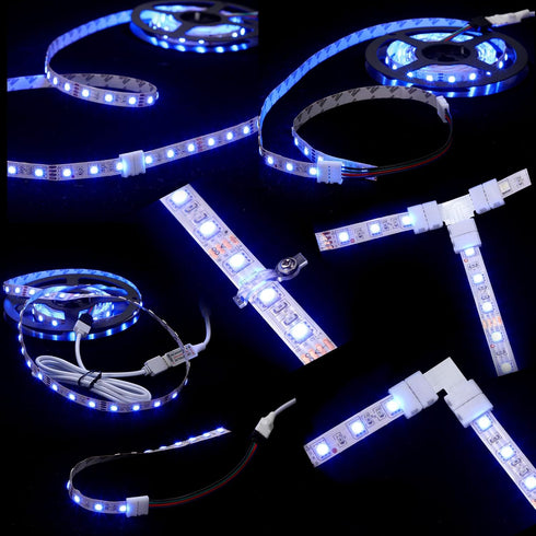 5050 4 Pin RGB LED Strip Connector Kit, RGB Extension Cable, 2 Way RGB Splitter Cable, L Connectors, T Connector
