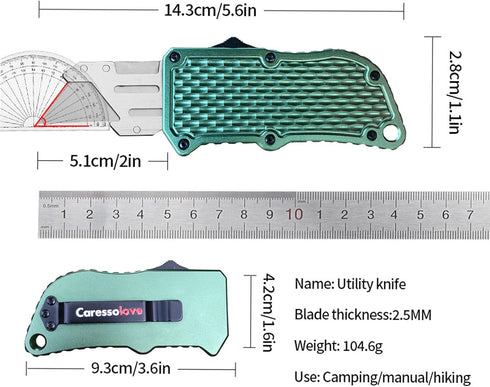 5PCS Caressolove Automatic Utility Knife, Green Razor Blades Pocket Knife, Box Cutters Retractable Heavy Duty, Premium