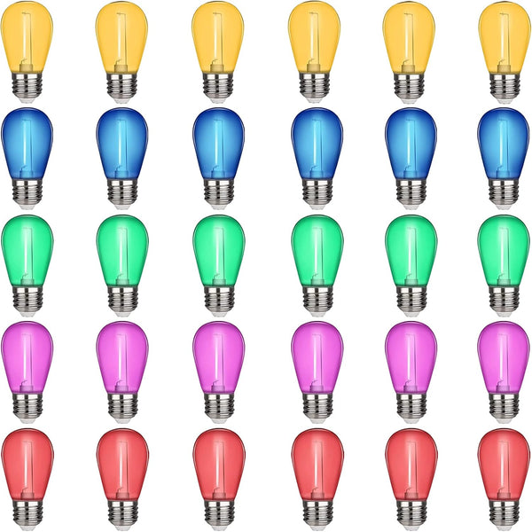30-Pack LED S14 Replacement String Light Bulbs E26 Base for Halloween Christmas Party Bar Festival Decor (Multi-Colored)