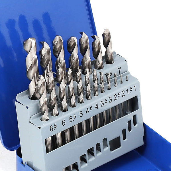COMOWARE Drill Bit Sets for Metal, 19 Pcs Straight Shank M2 HSS Drill Bits for Stainless Steel & Wood