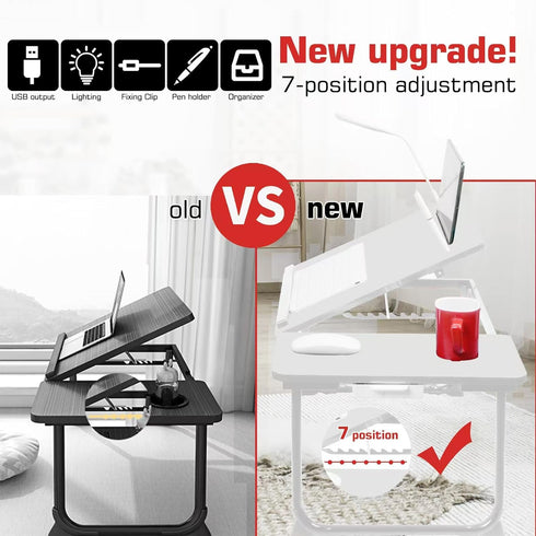 CloudTrip 23.6IN Plus XL Adjustable Laptop Desk with Light, USB Port, iPad Holder, Drawer Storage - Larger Adjustable