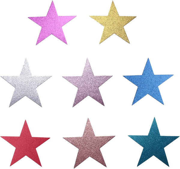 Sowaka 16 Pcs Glitter Star Cardstock, Colorful Large Paper Cutouts for Bulletin Board, Christmas Tree Decoration,