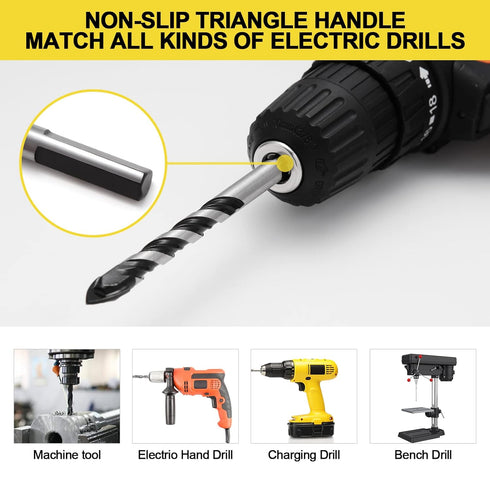 12-PCS Masonry Drill Bit Set, Professional Carbide Drill Bits for Glass, Tile, Brick, Cement, Wood