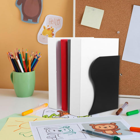 MAGICLULU Adjustable Metal Bookend for Desk, Large Black Retractable Bookshelf Accessory, Desk Book Holder for Home