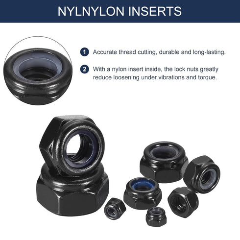 uxcell 50Pcs M10 x 1.5 Nylon Insert Hex Lock Nuts, 304 Stainless Steel, Black & Blue