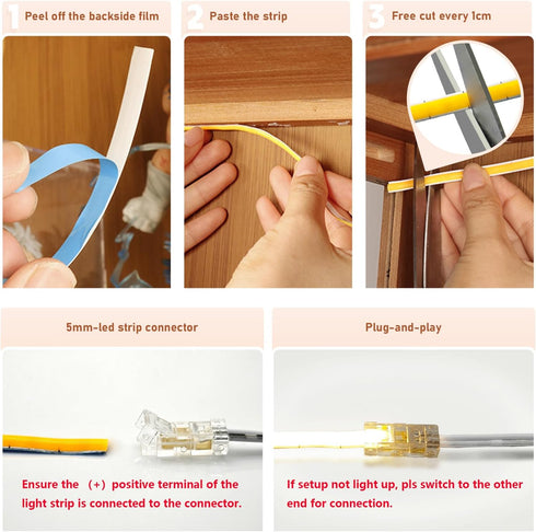 CUBITOR kit,16.4ft/5m 6500K,Diffused 6 Switch&Dimmer Under Cabinet COB Led Light Strip Cuttable Power with Output