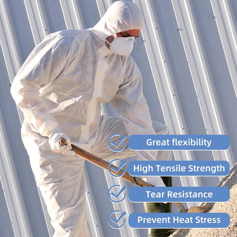 ETERNA Hazmat Suits, Disposable Protective Coverall with Hood, Zipper, Elastic Wrists, Shoe Covers for Men & Women