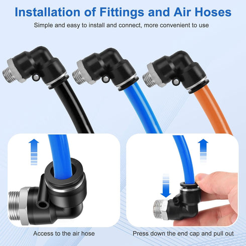 12 Pcs Push to Connect Fittings 1/2 Inch Tube OD x 3/8 Inch NPT Thread Pneumatic Male Straight and Elbow Quick Connect